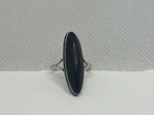 Vintage Sterling Silver 925 Long Marquise Shaped Smooth Black Onyx Ring Sz 7