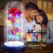 Eternal Forever Galaxy Rose Flower In Glass Dome LED Light Romantic Gift for Her