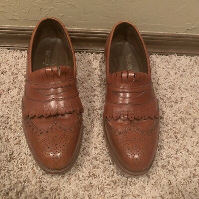 Footjoy Classics Men Loafer Size 9.5 B Brown Leather Tassels Vintage Golf Shoes Vtg Footjoy Classics Burgundy Lizard Leather Tassel Loafer  main image 4