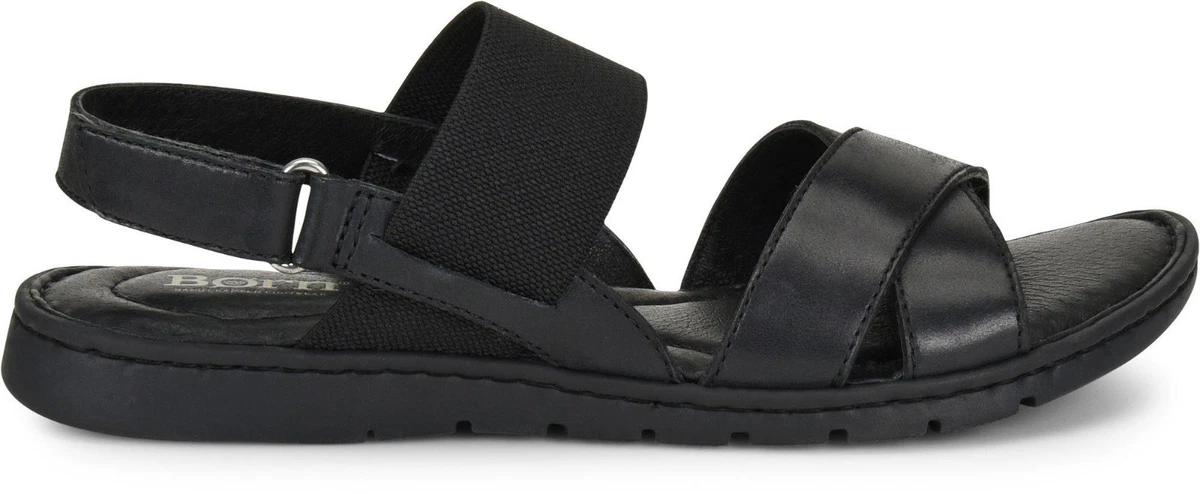 Born Women s Zinnia Sandal Slingback Black Flat Leather F45403 Sz