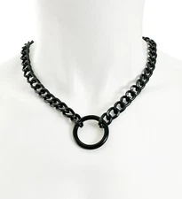 Black Punk Rock Emo Goth Black Ring Chain & Ring Pendant Necklace - 18"