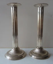 PAIR OF 1908 STERLING SILVER COLUMNAR CANDLESTICKS, DOMINICK & HAFF, CEMENT WGTD