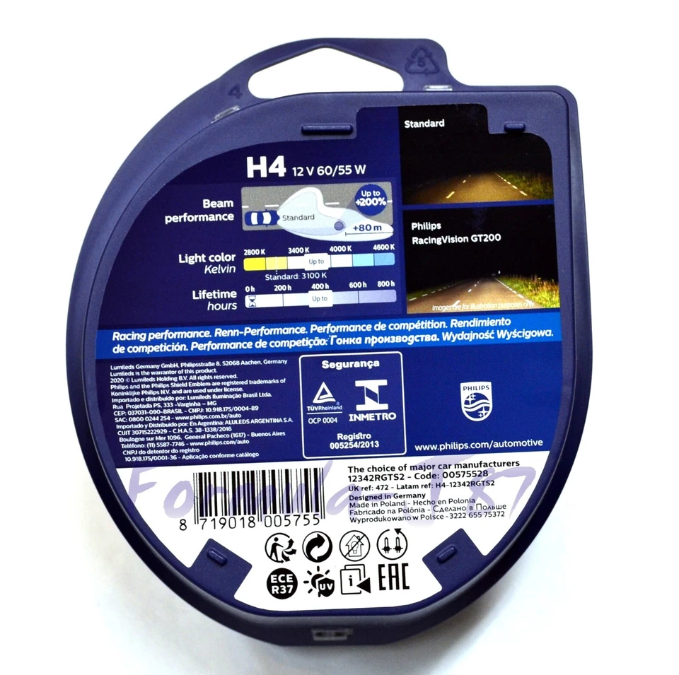 Philips Racing Vision GT200 9003 H4 60/55W Two Bulbs Headlight Replacement Lamp - Image 4 of 4