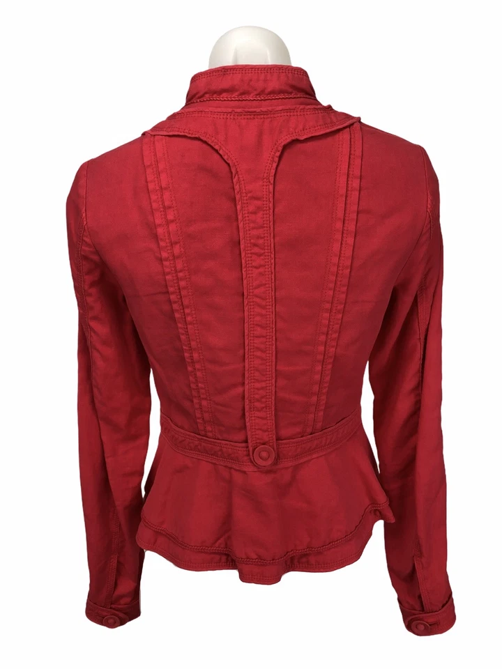 Anthropologie Elevenses Cropped Field Jacket Women’s Size 2 Red Button - Image 2 of 4