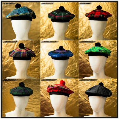 Scottish Traditional Tam o' Shatner Tammy Hat Flat Bonnet Kilt Many Tartans