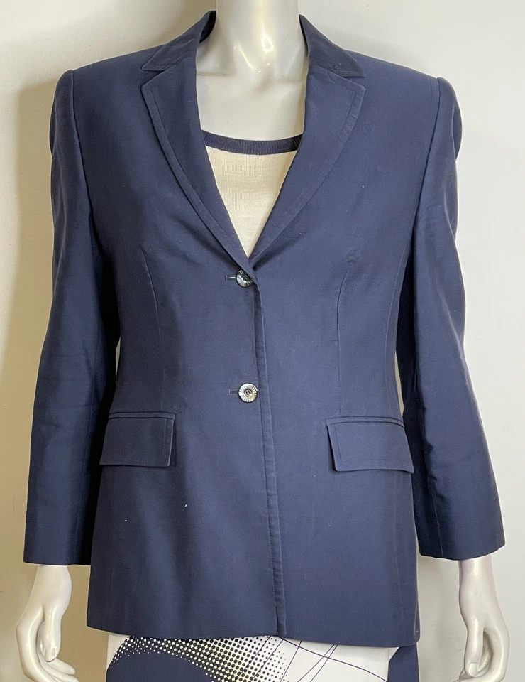 Louis Feraud Conjunto de Traje Azul Marino Blanco Verde Lima 3 Piezas EE. UU. 10 12 Lana Seda Foto 3 de 4