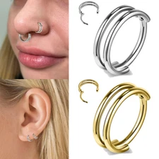 1 Pc Stainless Steel Double Nose Ring Cartilage Helix Earrings Septum Piercing
