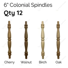 Wooden Spindles 6", 5/16x1/2" Tenon, 12 count, Cherry Oak Birch Walnut Baluster
