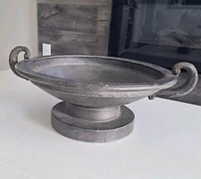 Vintage Ornate Handles Round Decorative Metal Bowl On Pedestal