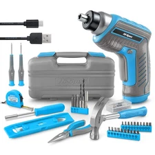 Hi-Spec 35pc Blue Tool Kit with 3.6V USB Electric Screwdriver & Drill Set