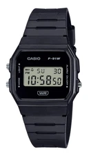 Casio F91WB-1A, Digital Chronograph Watch, Black Resin Band, Alarm, Date