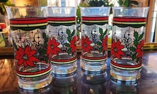 Vtg Whataburger Coca-Cola Christmas Glasses Set of 4 6" Poinsettia Holiday Theme