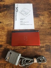 Nintendo DS Lite Console Red Crimson/Black with Stylus, Charger & Manual Tested 