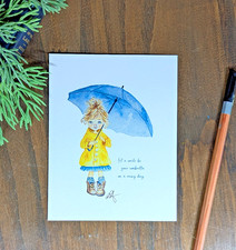 Girl in the Rain Note Card: Set of 4, Envelopes, Made in the USA