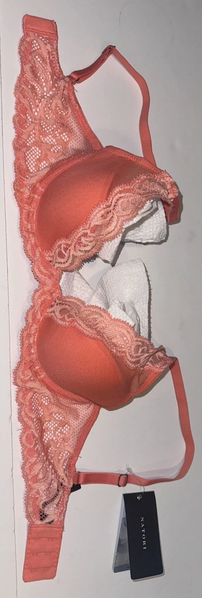 NWT Natori Feathers Plunge Bra 30B Coral Reef Creamsicle Lace Underwire 730023