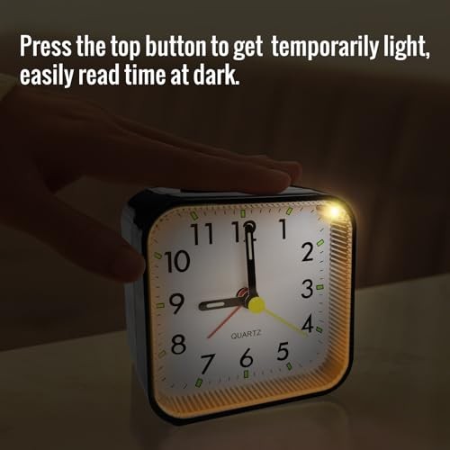 Reloj despertador de viaje analógico pequeño, reloj a pilas, cabecera más silenciosa negro - Imagen 4 de 7