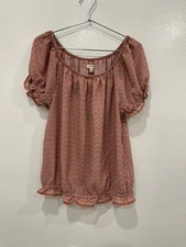 Max Studio Red With White And Navy Geometric Print Peasant Blouse – Size L