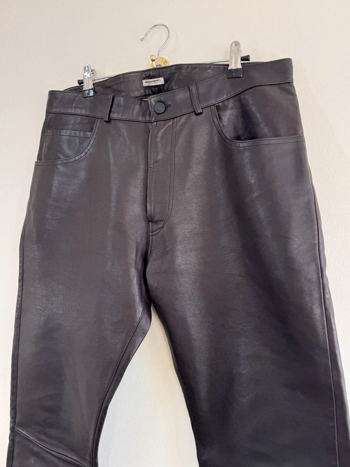 Pantalone archivio Bottega Veneta '06 pelle legato lana taglia IT 48 Italia $3980 uomo
