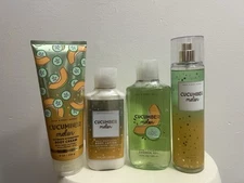 Bath & Body Works Cucumber Melon Lotion + Mist + Cream - Shower Gel 4Pc Set NEW