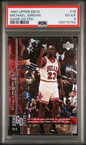 1997 UPPER DECK GAME DATED MEMORABLE MOMENTS #18 MICHAEL JORDAN PSA 4