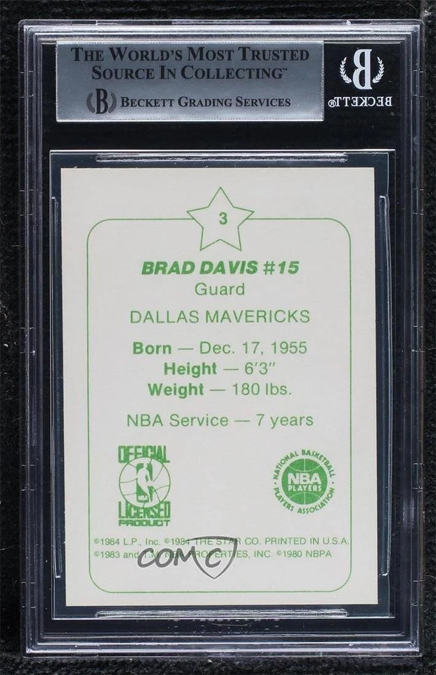1984-85 Star Arena Set Brad Davis #3 BGS 9 MINT - Image 2 of 2