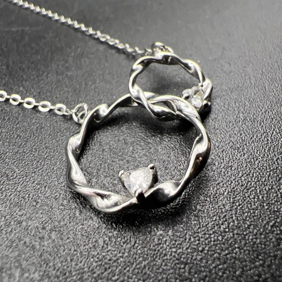 "Collar de circonita cúbica de doble círculo entrelazado ~ plata de ley 925 ~ 20"" ~ 3,4 g" Foto 3 de 4