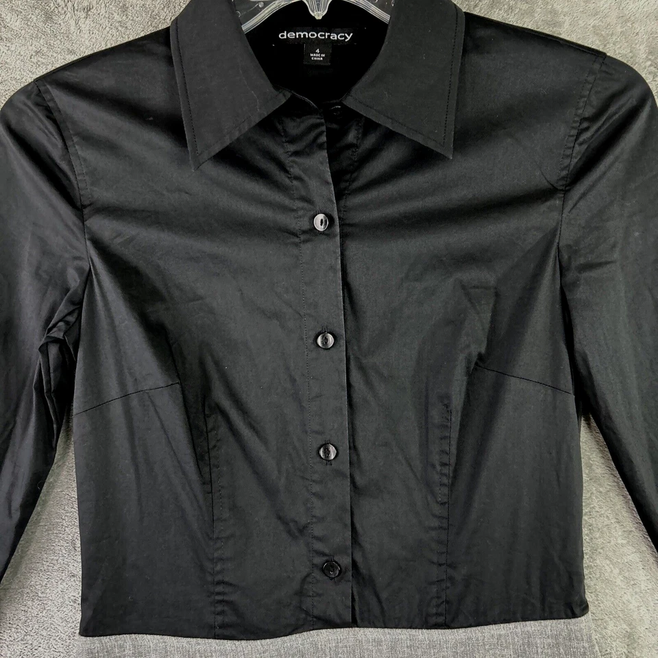 Democracy Women's 4 Gray Black Short Sleeve Dress Blouse Skirt Faux Suit Office - Image 4 of 4