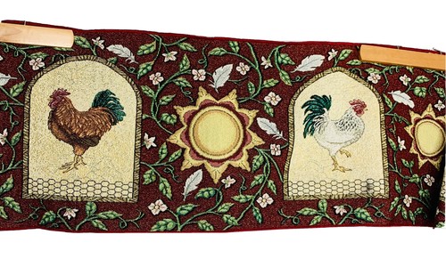 Vintage Table runner Roosters Tapestry 70 X 12.5 Country Kitchen Tassel USA made - Picture 5 of 11