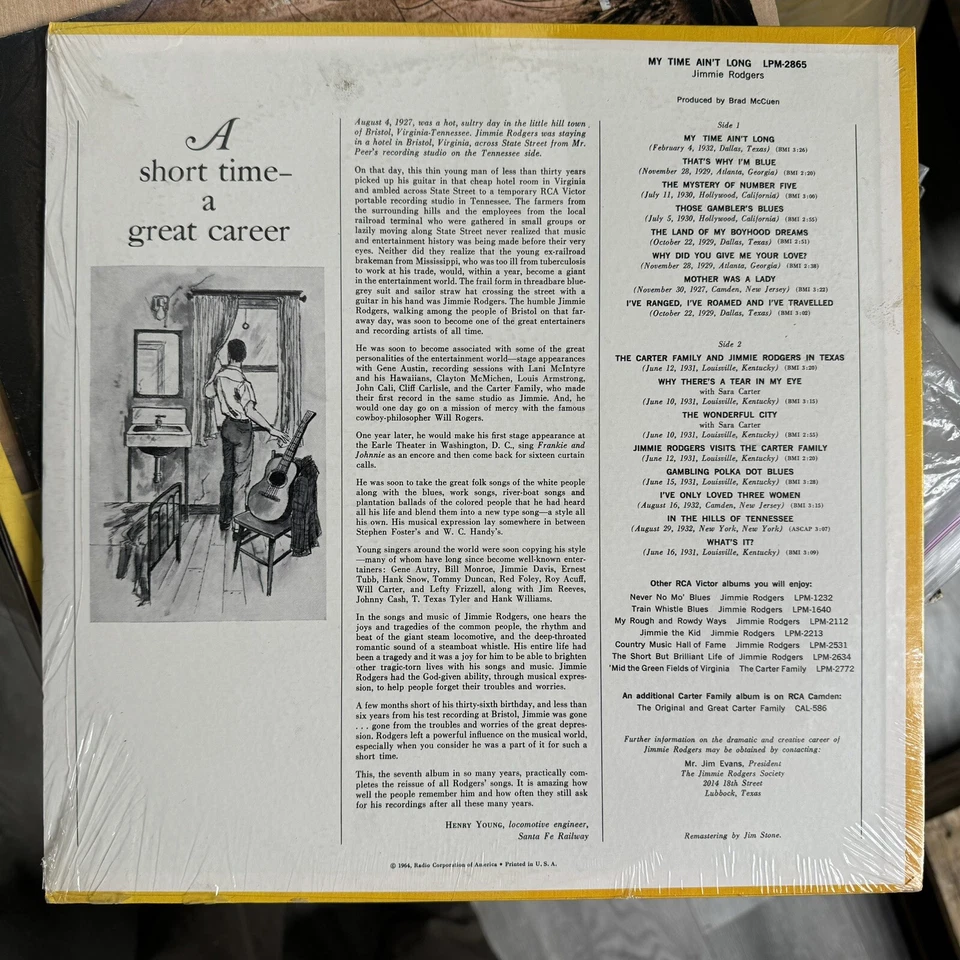 JIMMIE RODGERS My Time Ain't Long VINYL LP ALBUM 1964 SEALED - Image 2 of 2