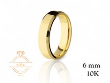 10K Yellow Gold 6mm Beveled Edge Wedding Band Ring - Comfort Fit Polished New