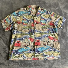 Paradise Found Hawaiian Shirt Mens XL Corvette Route 66 Short Sleeve Unique A388
