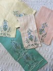 Handmade Linen Embroidered Dish/Tea Towel Pink Aqua &Yellow 11x17 inch NEW 6 Pc