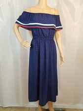 NWOT Maison Jules Off-The-Shoulder Blue Dress with White Polka Dots. Size Small.
