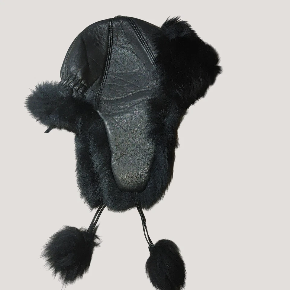 Sombrero de Aviador Zabari Negro Marrón Nueva York Cuero Genuino Felpa Imitación Piel Pavo Foto 3 de 4