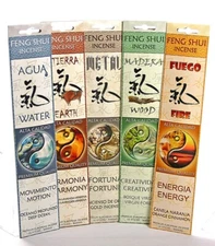 Feng Shui Incense Sticks (5 Scents) Earth Water Fire Wood Metall 240 Sticks KIT
