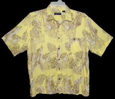 Sz L Puritan Hawaiian Aloha Shirt Tropical Leaves Light Yellow/Tan Viscose Rayon