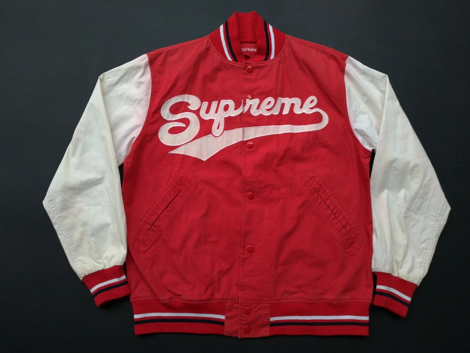Veste universitaire suprême grand logo rouge rare patineur hip hop décontracté