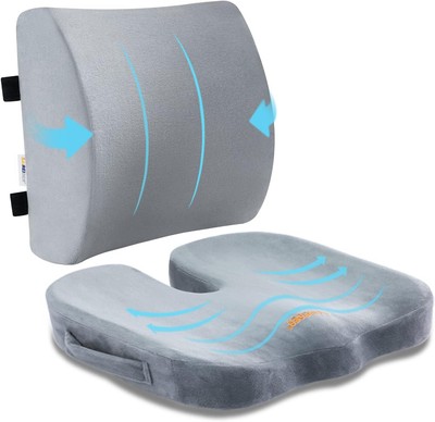 Memory Foam Back & Seat Cushion for Office Chair & Car - Black