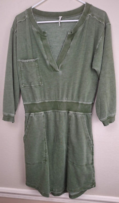 Daily Practice Women's Small Green Short Sleeve Shirt Dress V-Neck Raw Hem