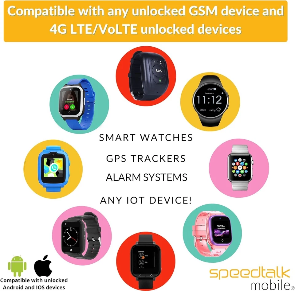 NEW SpeedTalk Smartwatch Micro Nano SIM Card Kit 5G 4G LTE Kids Smart Watch GPS - Image 2 of 4