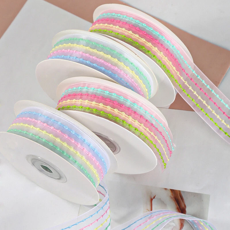 4 Color Striped Chiffon Sheer Ribbon Bouquet Gift Wrap Baking Webbing -2.5cm*9M - Image 2 of 3