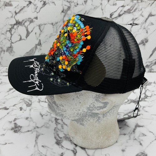 Men's Ed Hardy Dragons Black | Multicolor Rhinestone Trucker Hat NWT - Picture 2 of 8