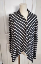 Women's AB Studio Black Striped One Button Cardigan Top Size