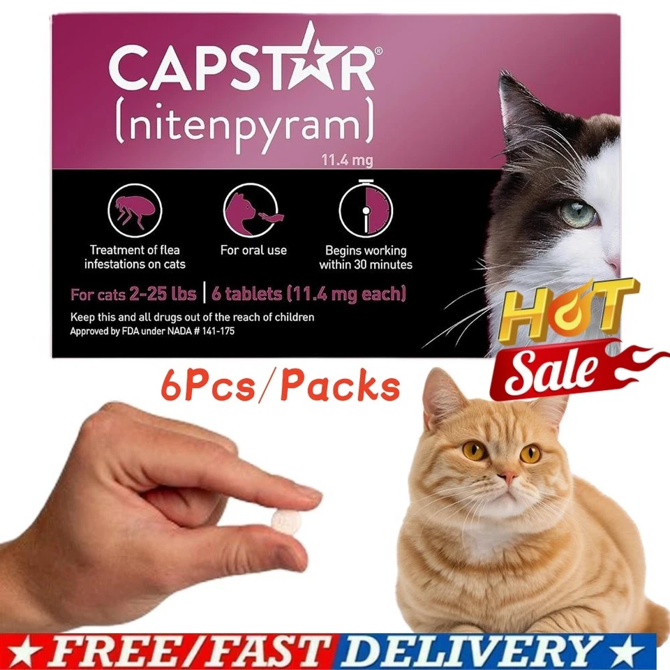 1-3X Capstar Nitenpyram 11.4mg 6 Tablets For Cats 2-25 LBS🚀 - Image 2 of 4