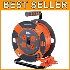 Grounded 60ft Extension Cord Reel with 4 Outlets
