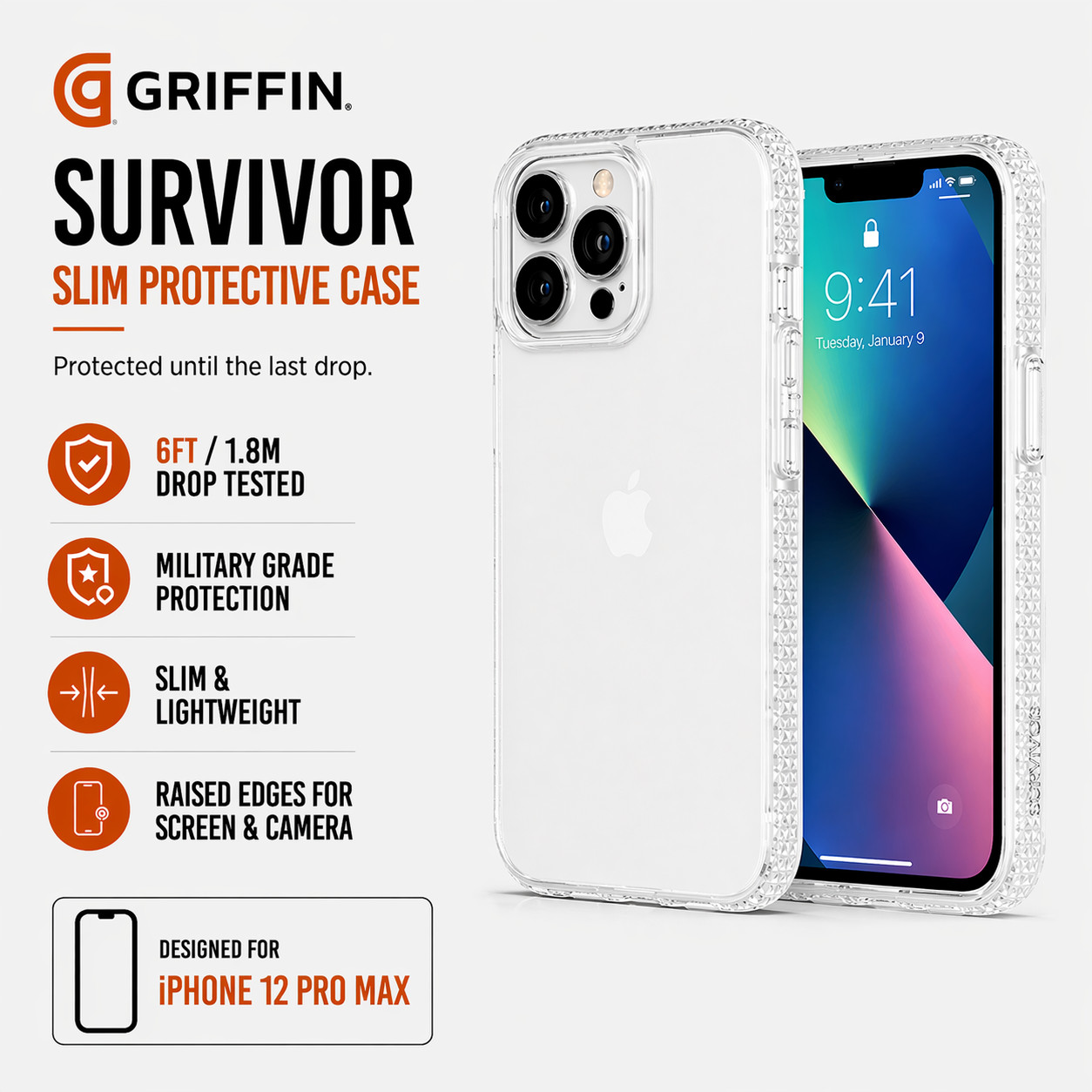 Griffin Survivor (iPhone 12 Pro Max) Case, Shockproof, 6ft Drop Tested, Cover