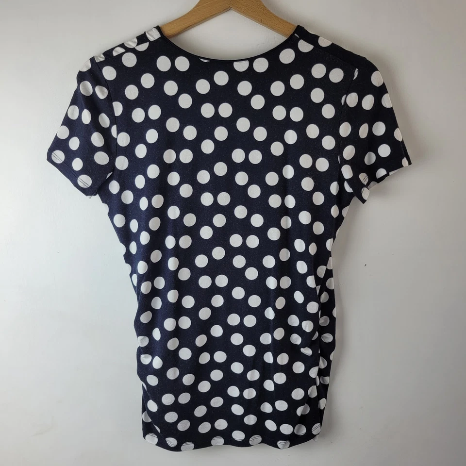 Blusa Hobbs Mujer Talla XS Azul Marino Blanco Mancha Imitación Envolvente Carrera Inteligente Verano Foto 2 de 4