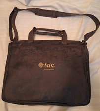 Vintage Sun Microsystems Faux Leather Messenger Laptop Bag Embroidered Brown