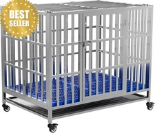 37" Collapsible Stainless Steel Dog Crate w/Tray Wheels Stackable Indoor/Out