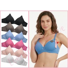 6 Pack All Black Women?s Wireless Cotton Bra Light Padded Full Cup T-Shirt Bras